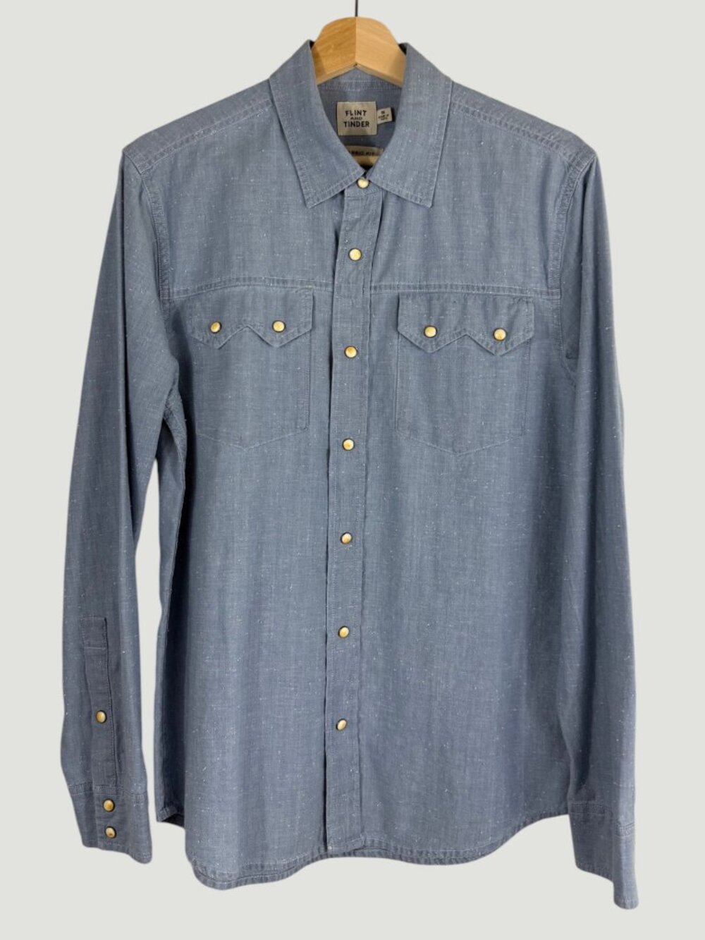 Flint and Tinder Slub Chambray Sawtooth Western Shirt Small Medium Indigo New